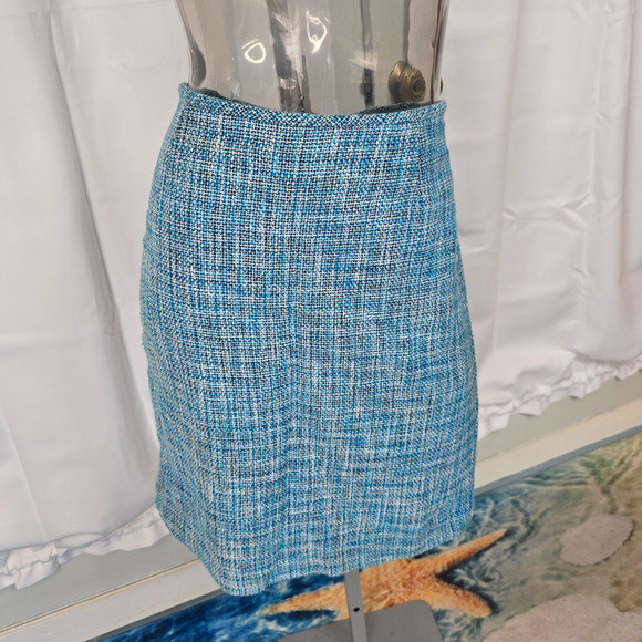 Calvin Klein Turquoise Tweed Knee Length Pencil Skirt Lined - Picture 1 of 8